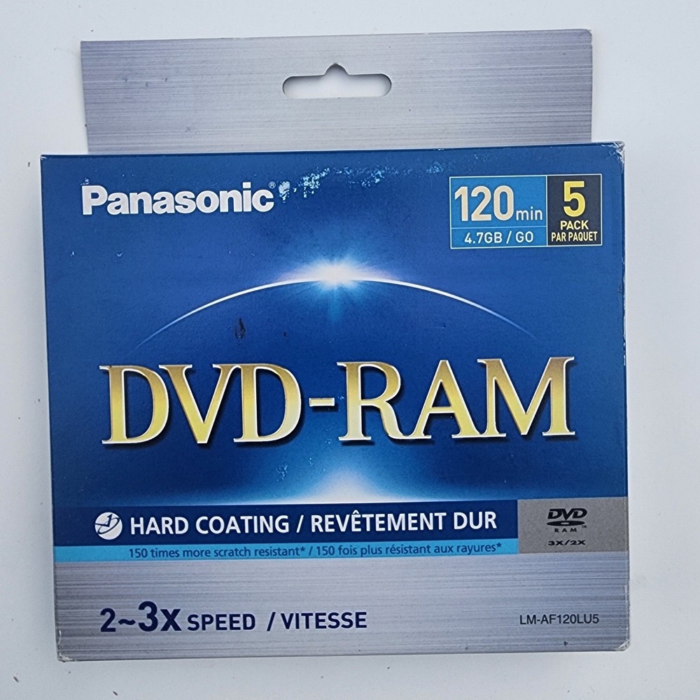 Panasonic DVD-RAM 4.7GB 120min 2-3X Speed Blank Rewritable Discs 5 Pack LM-AF120